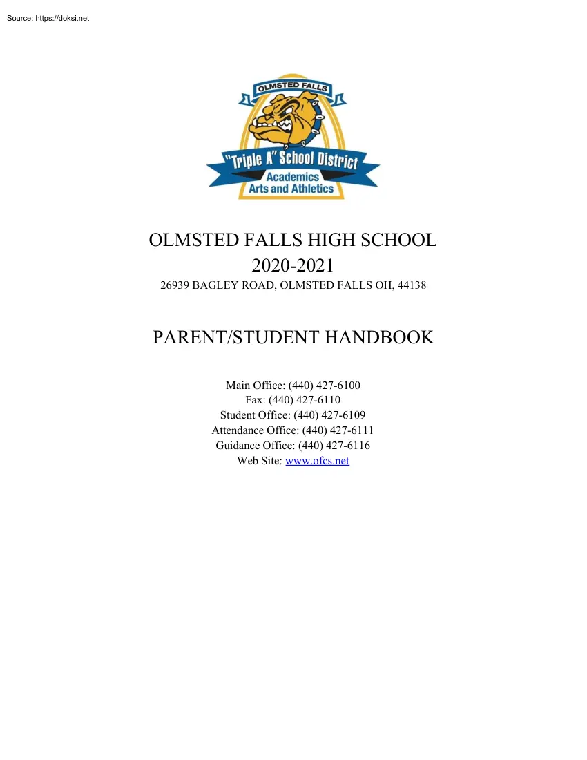 Olmsted Falls High School, Parent Student Handbook