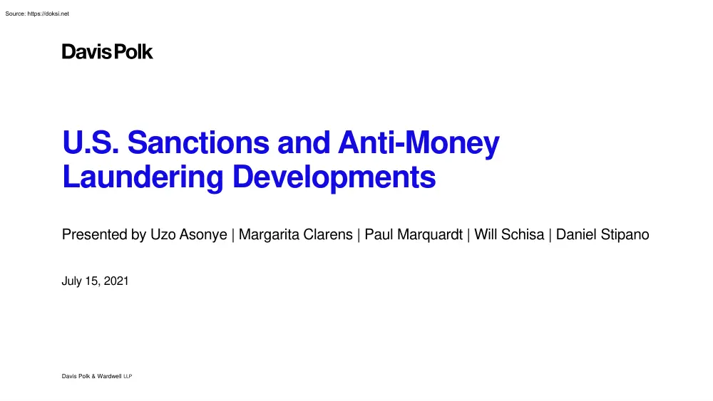 Asonye-Clarens-Marquardt - U.S. Sanctions and Anti-Money Laundering Developments