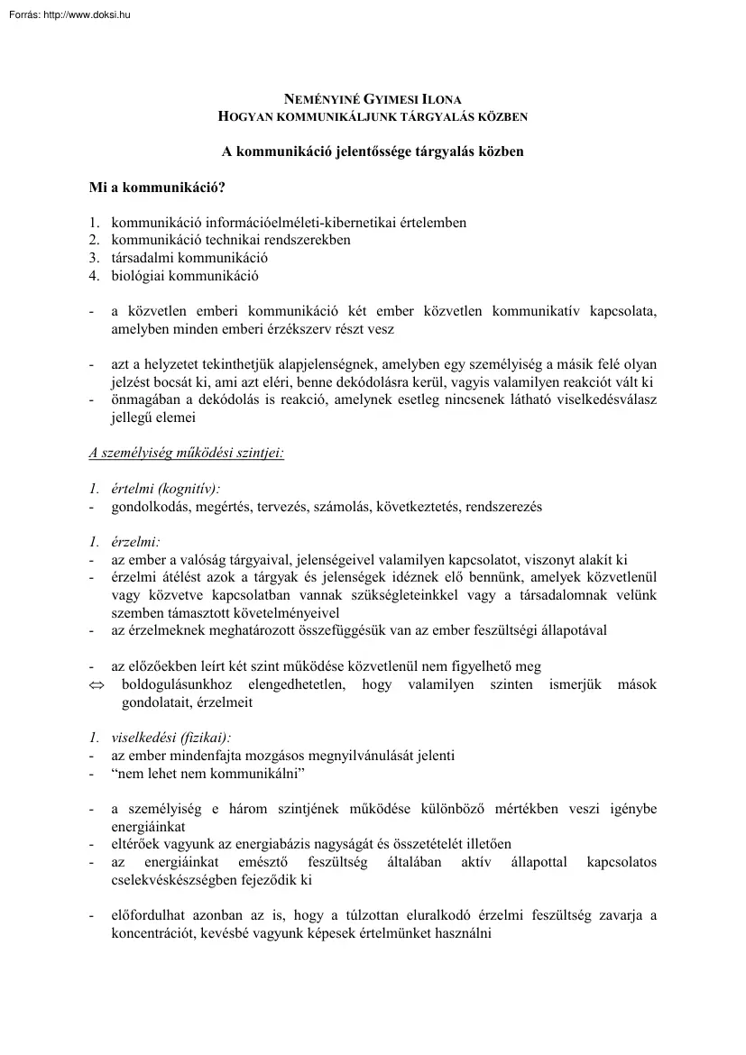 Neményiné Gyimesi Ilona - Hogyan kommunikáljunk tárgyalás közben?