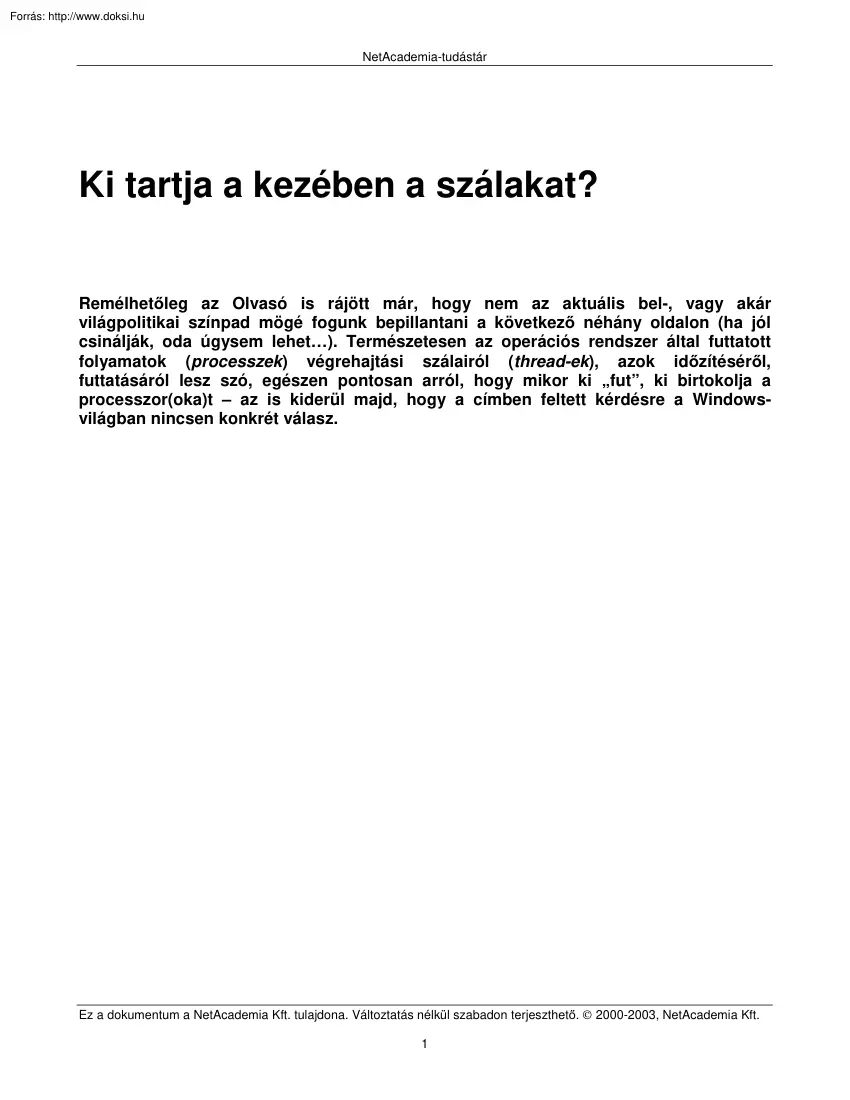 A szálak és a Windows