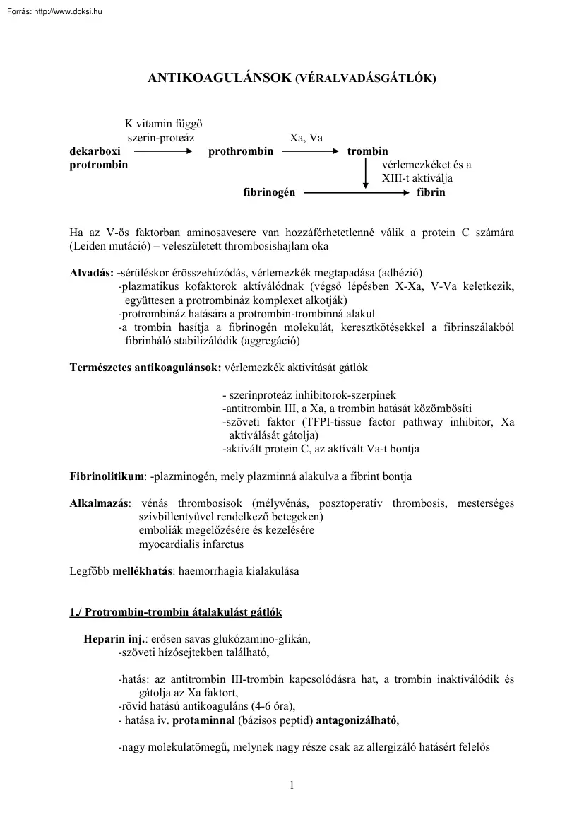 Antikoagulánsok (véralvadásgátlók)