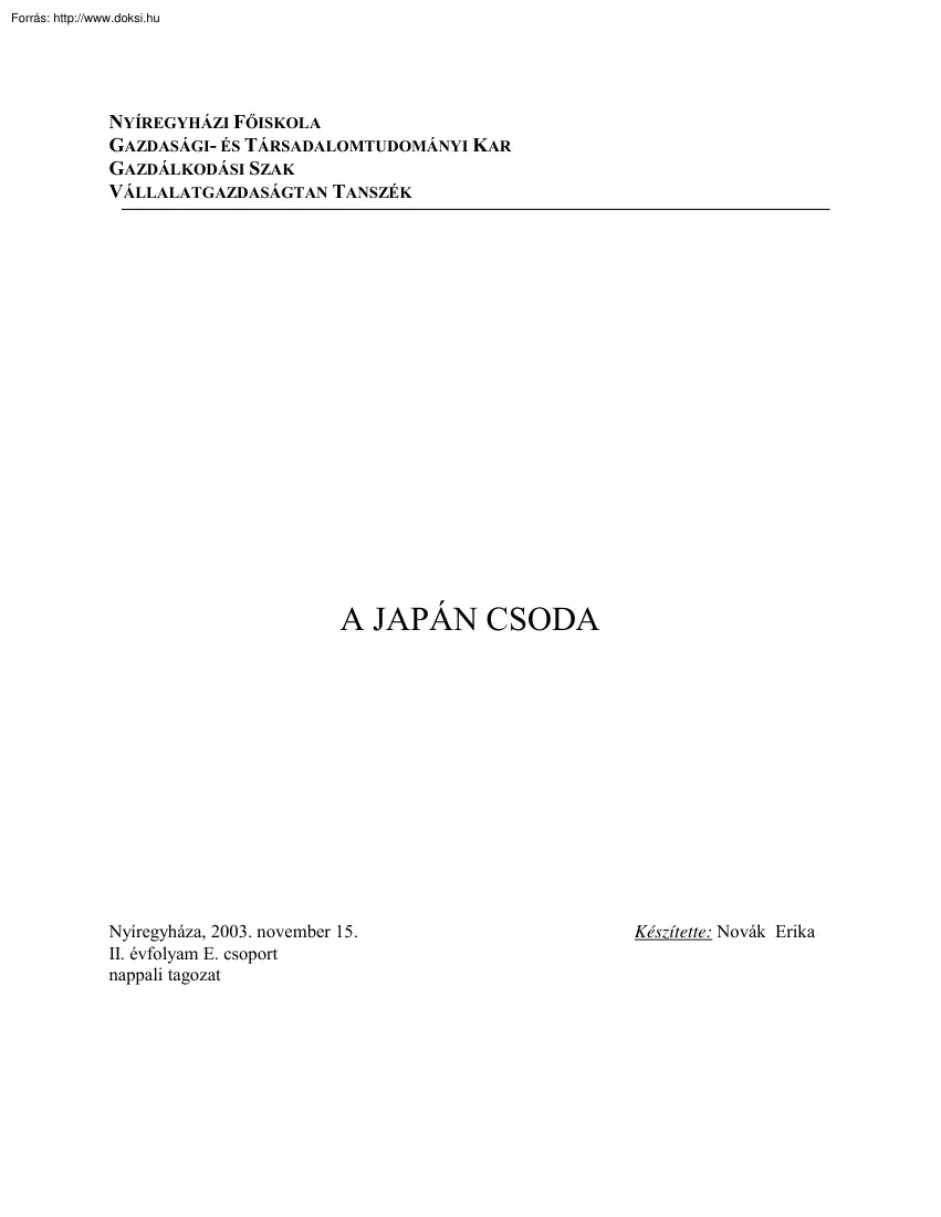 Novák Erika - A Japán csoda