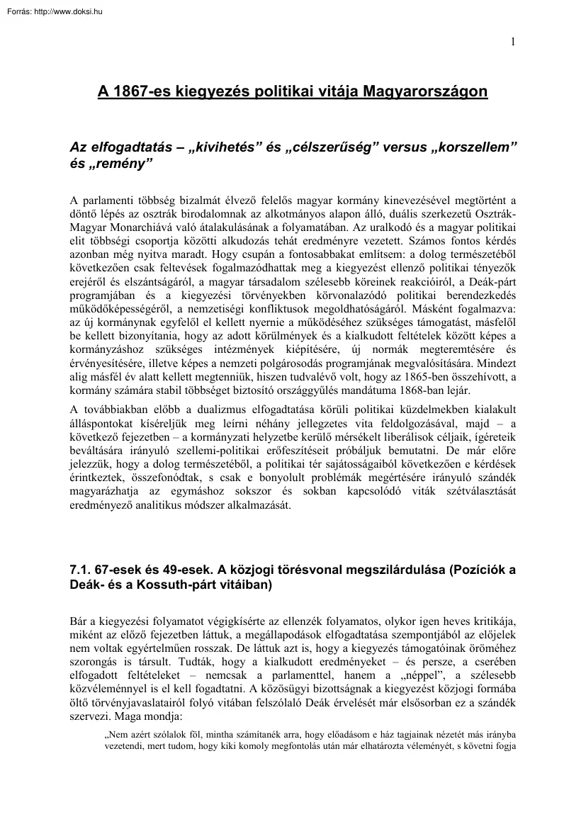 Az 1867-es kiegyezés politikai vitája Magyarországon