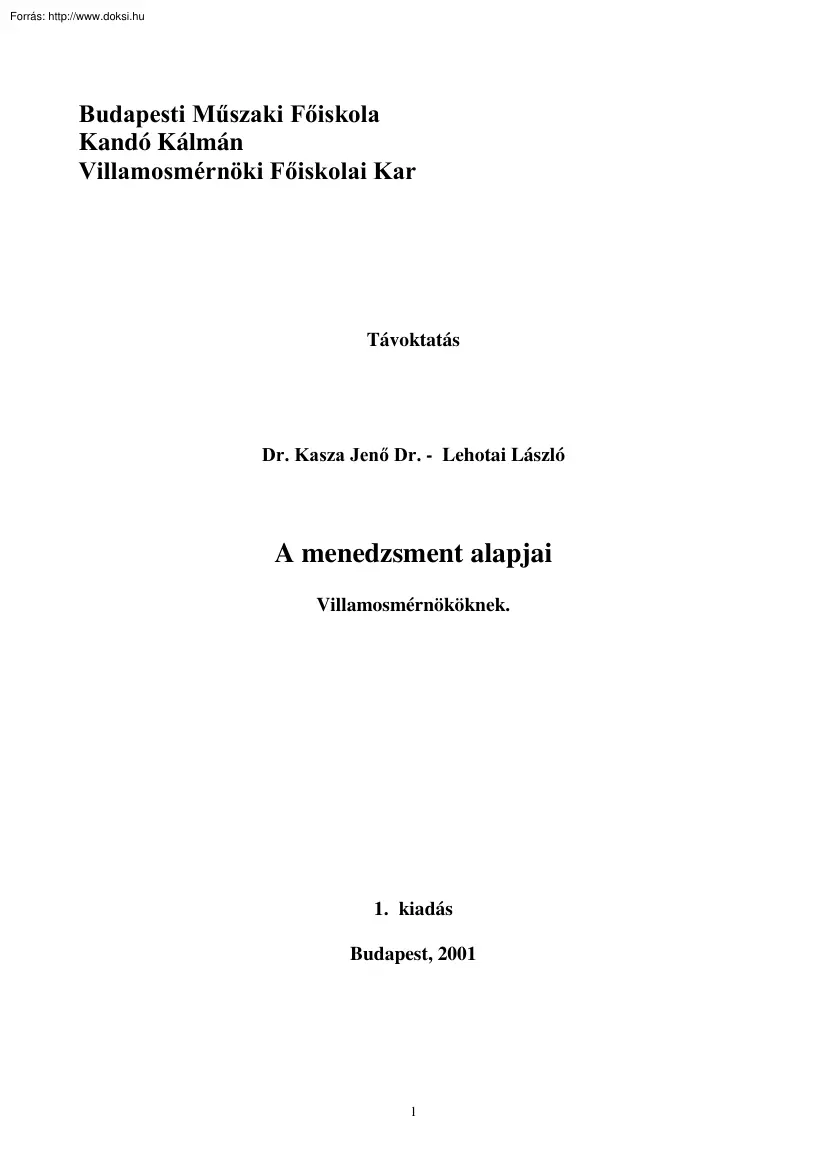 Kasza-Lehotai - A menedzsment alapjai villamosmérnököknek