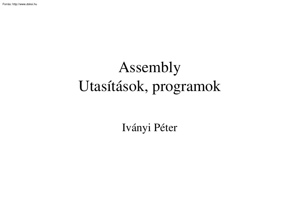 Iványi Péter - Assembly, utasítások, programok