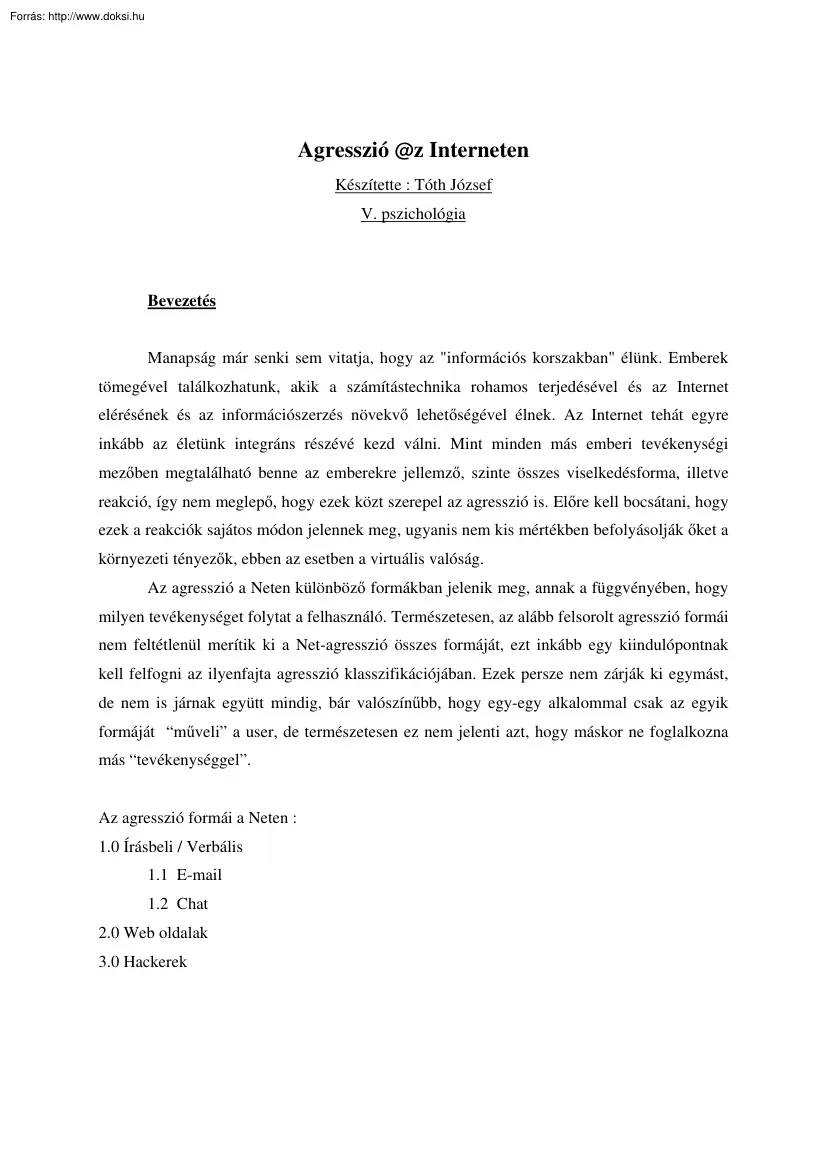 Tóth József - Agresszió az Interneten