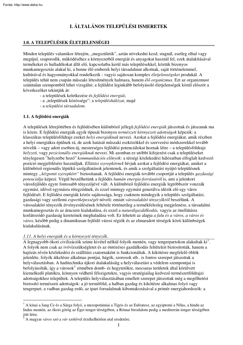 Általános települési ismeretek