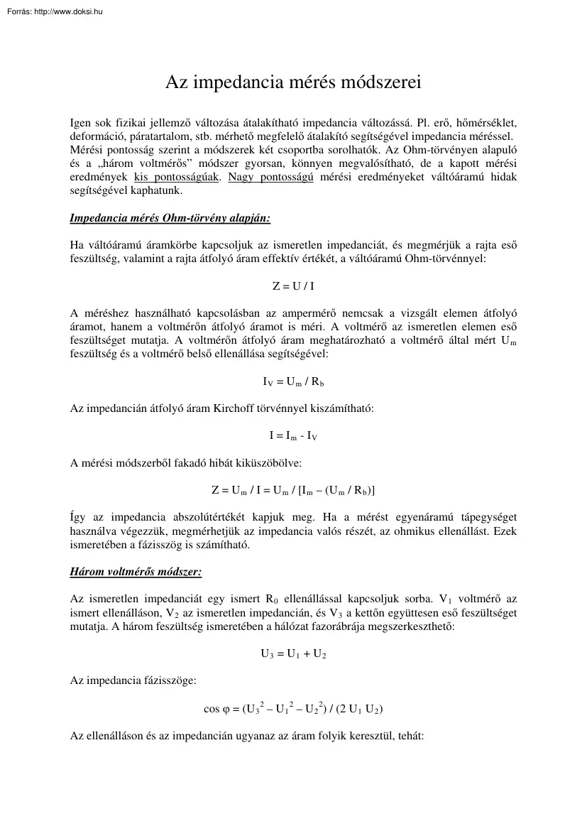 Az impedancia mérés módszerei