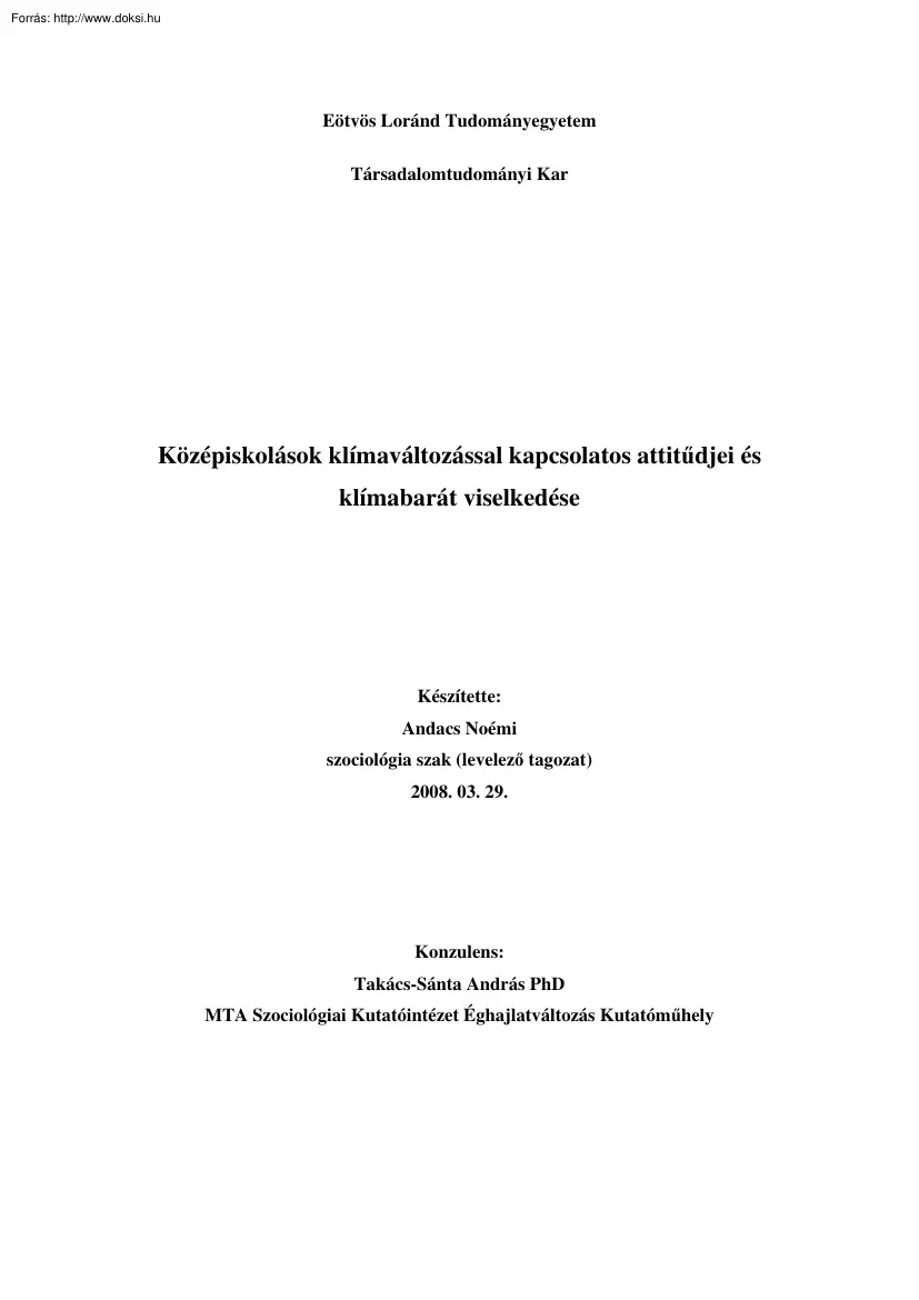 Andacs Noémi - Középiskolások klímaváltozással kapcsolatos attitűdjei és klímabarát