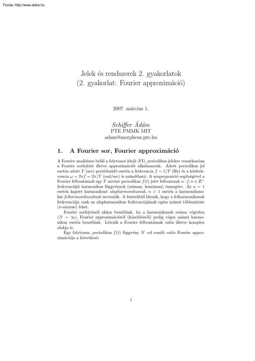 Jelek és rendszerek, Fourier approximáció