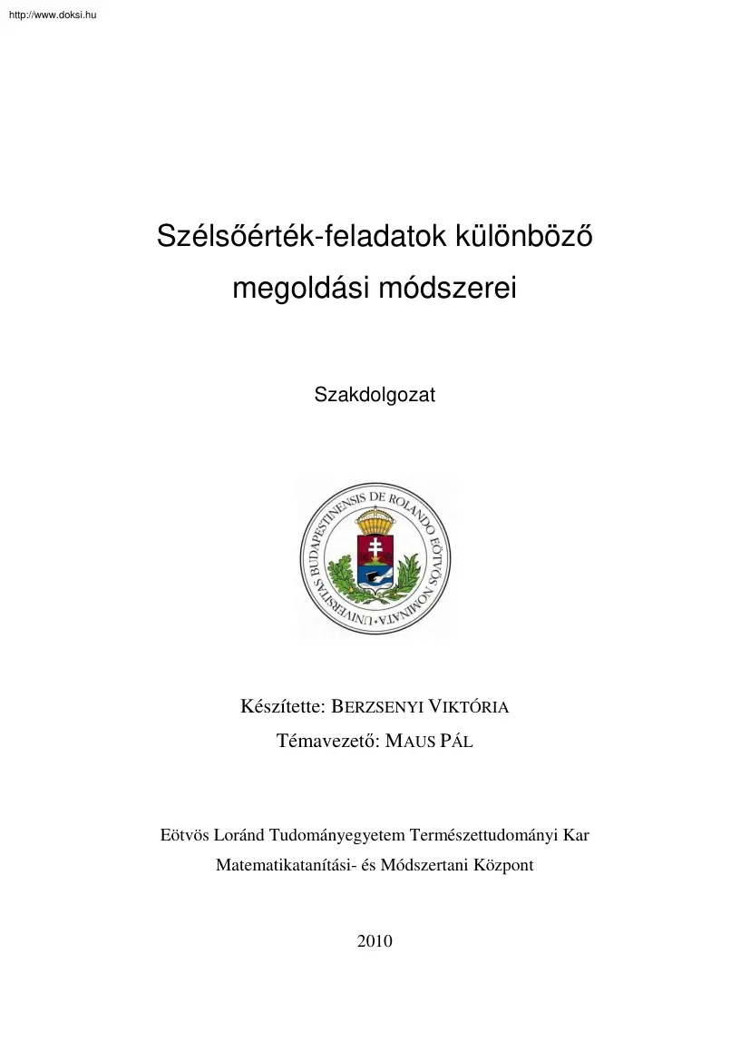 Berzsenyi Viktória - Szélsőérték-feladatok különböző megoldási módszerei