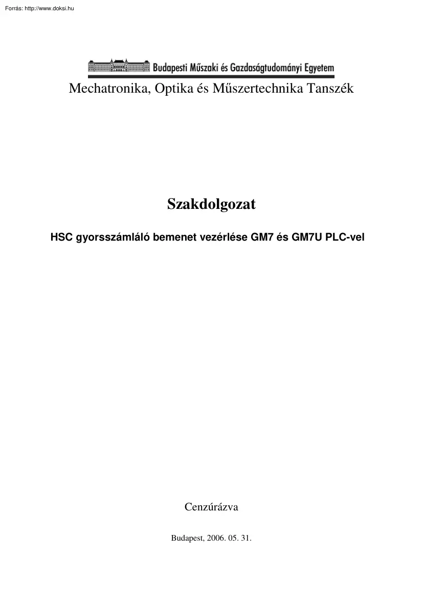 HSC gyorsszámláló bemenet vezérlése GM7 és GM7U PLC-vel