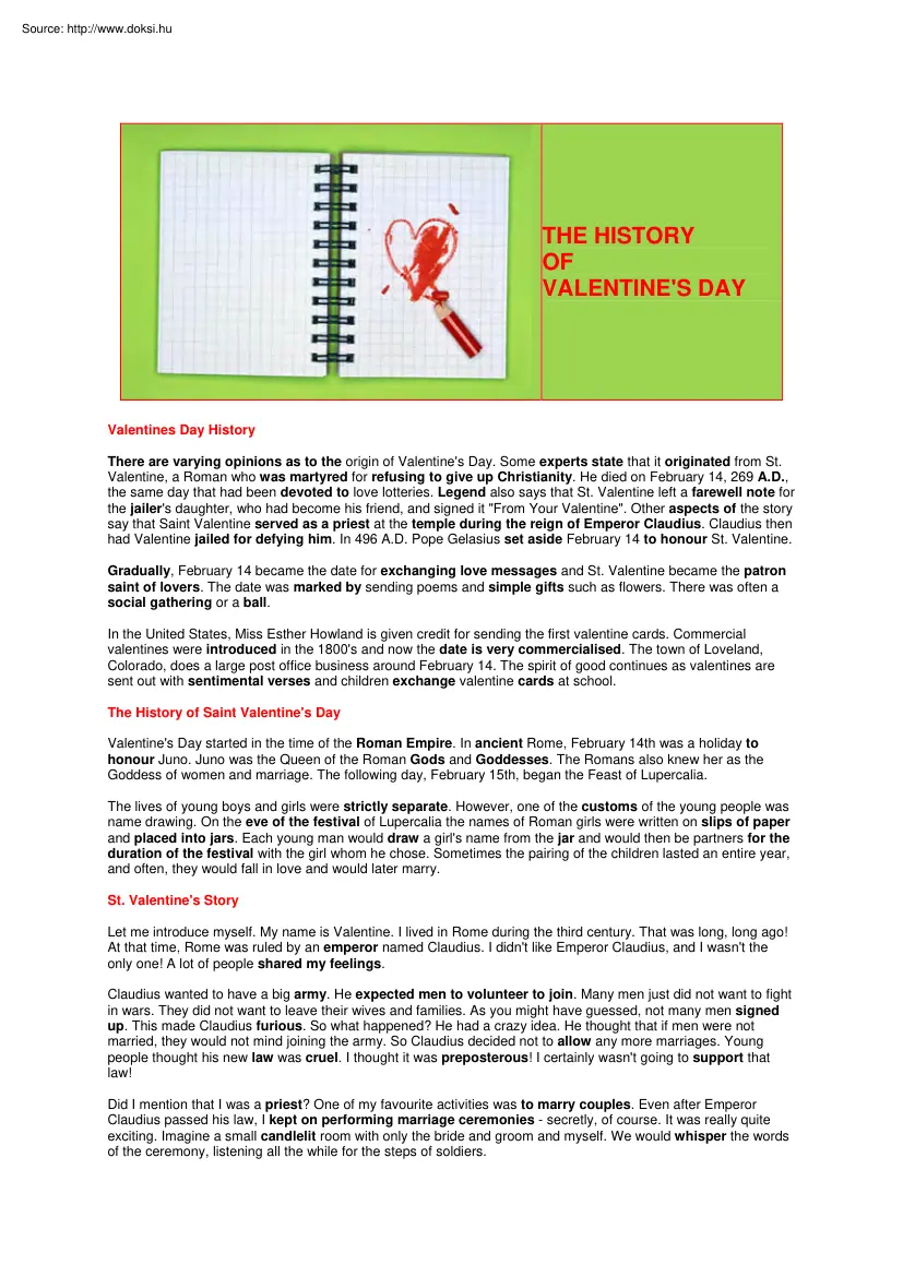 The history of Valentines day