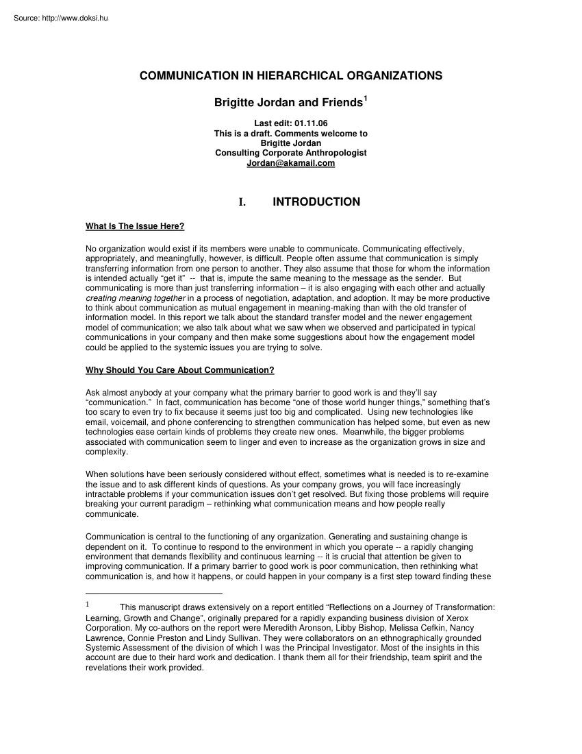 Brigitte Jordan - Communication in hierarchical organizations