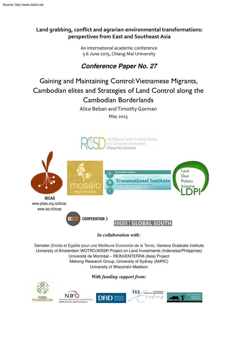 Guglielmo Cinque - Vietnamese Migrants, Cambodian Elites and Strategies of Land Control Along the