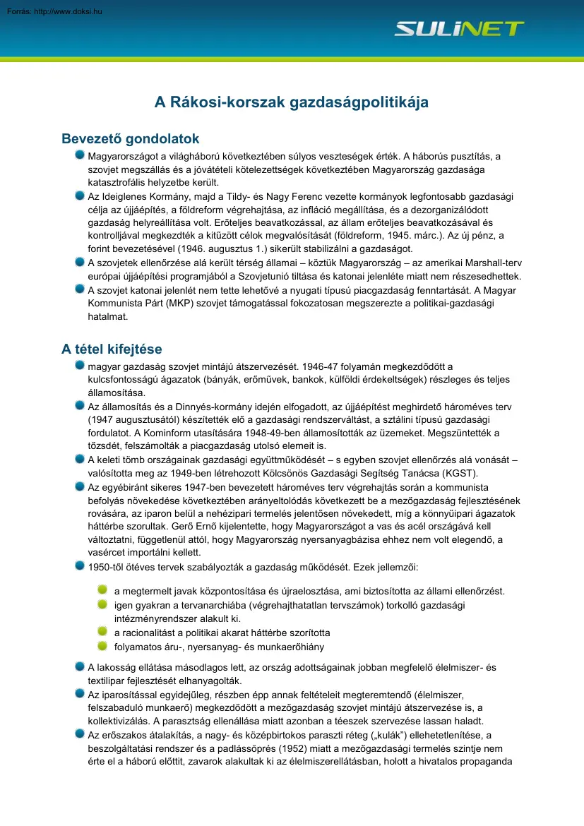 A Rákosi-korszak gazdaságpolitikája