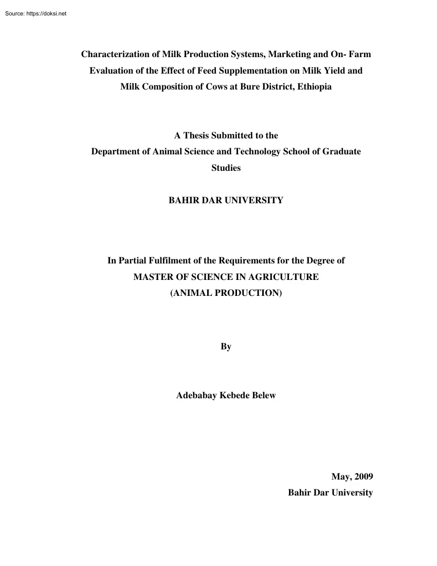 Adebabay Kebede Belew - Characterization of Milk Production Systems