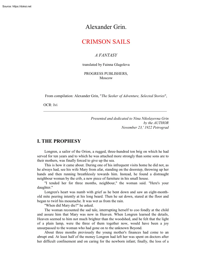 Alexander Grin - Crimson Sails, A Fantasy