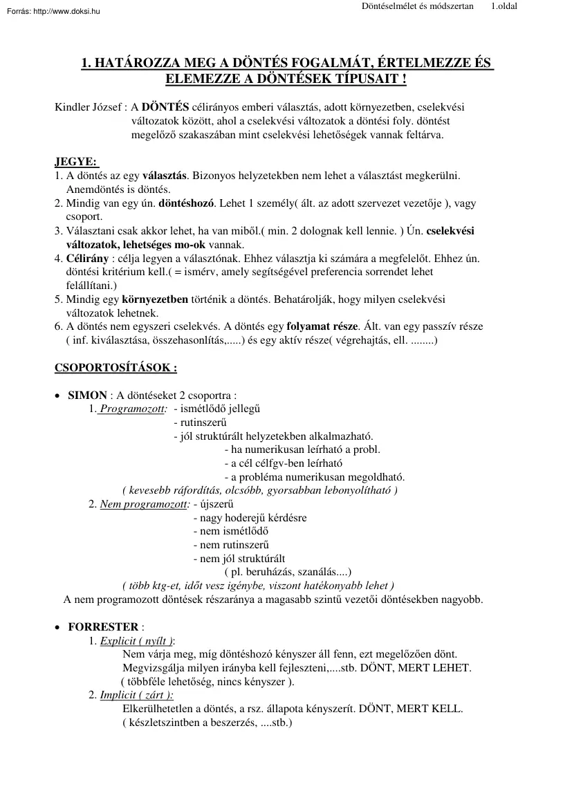Döntéselmélet és módszertan
