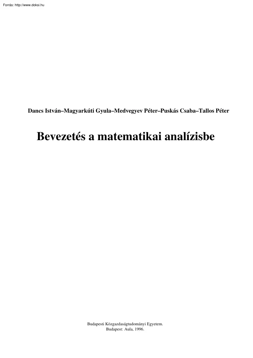Bevezetés a matematikai analízisbe