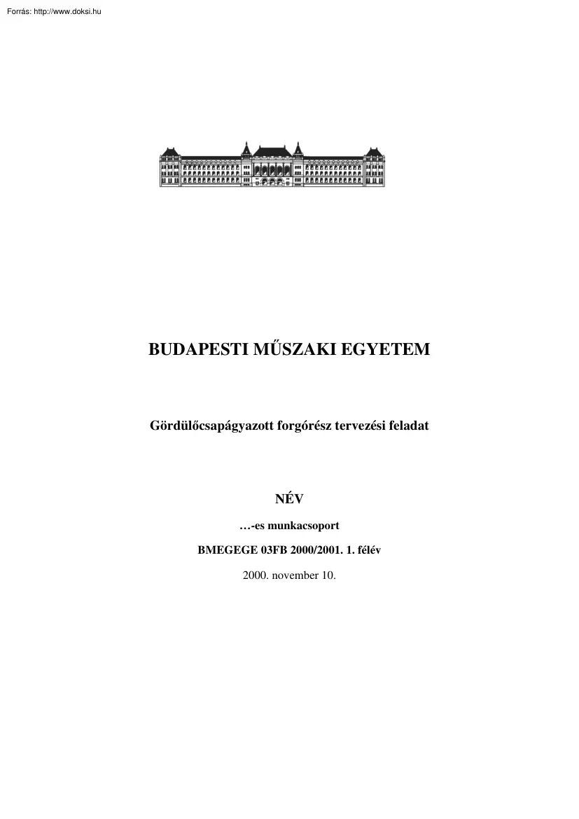 Gördülőcsapágyazott forgórész tervezési feladat