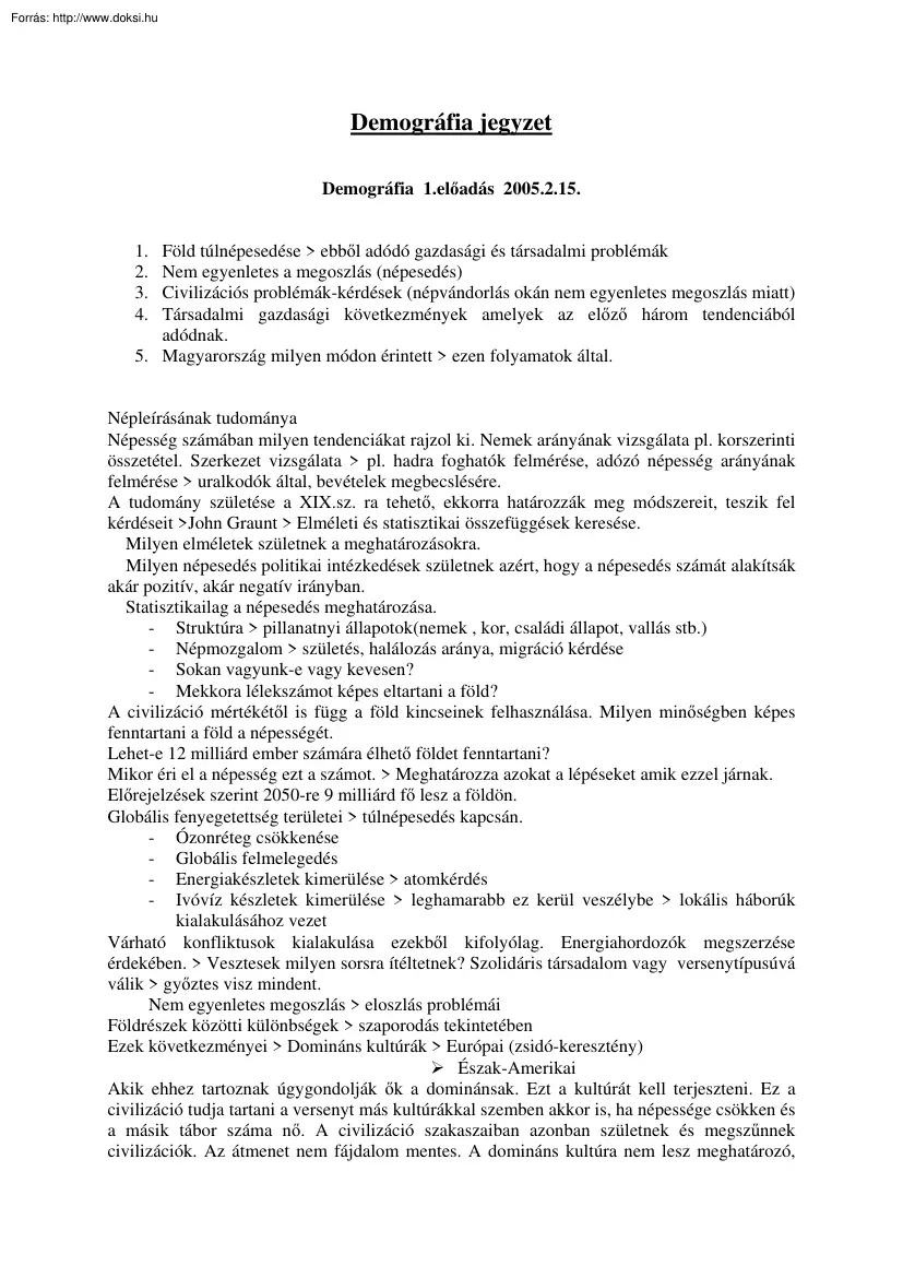 Demográfia jegyzet
