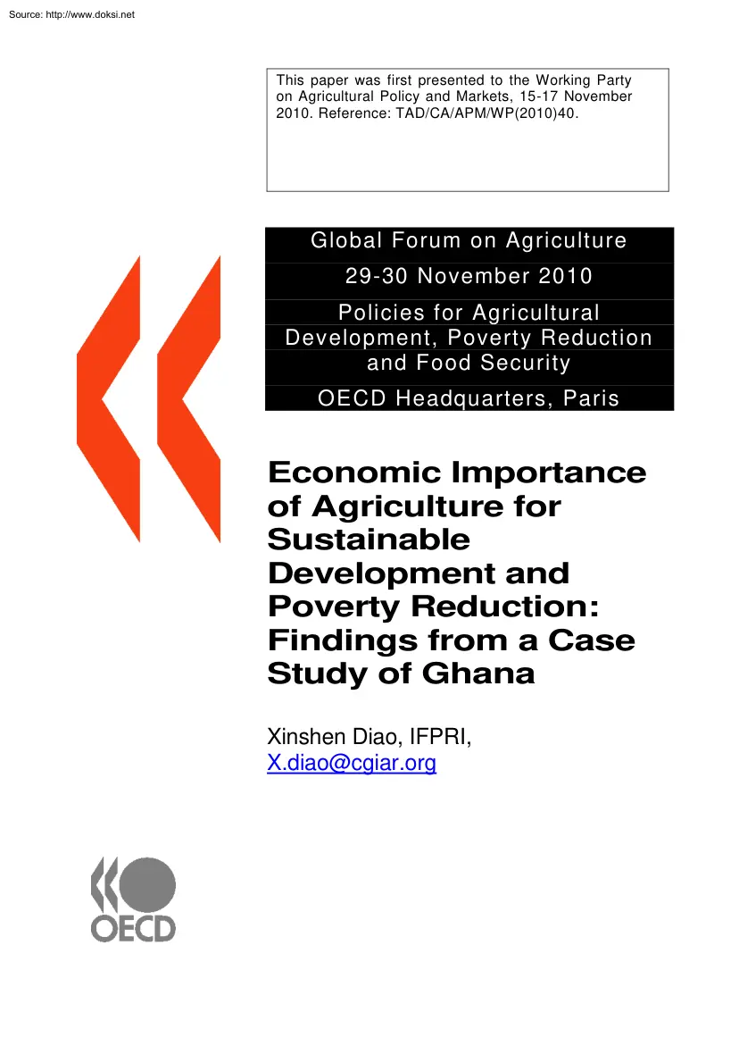 Xinshen Diao - Economic Importance of Agriculture for Sustainable Development and Poverty Reduction