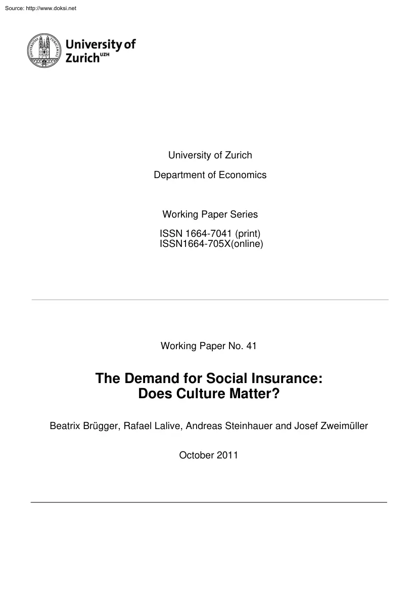 Beatrix-Rafael-Andreas - The Demand for Social Insurance, Does Culture Matter