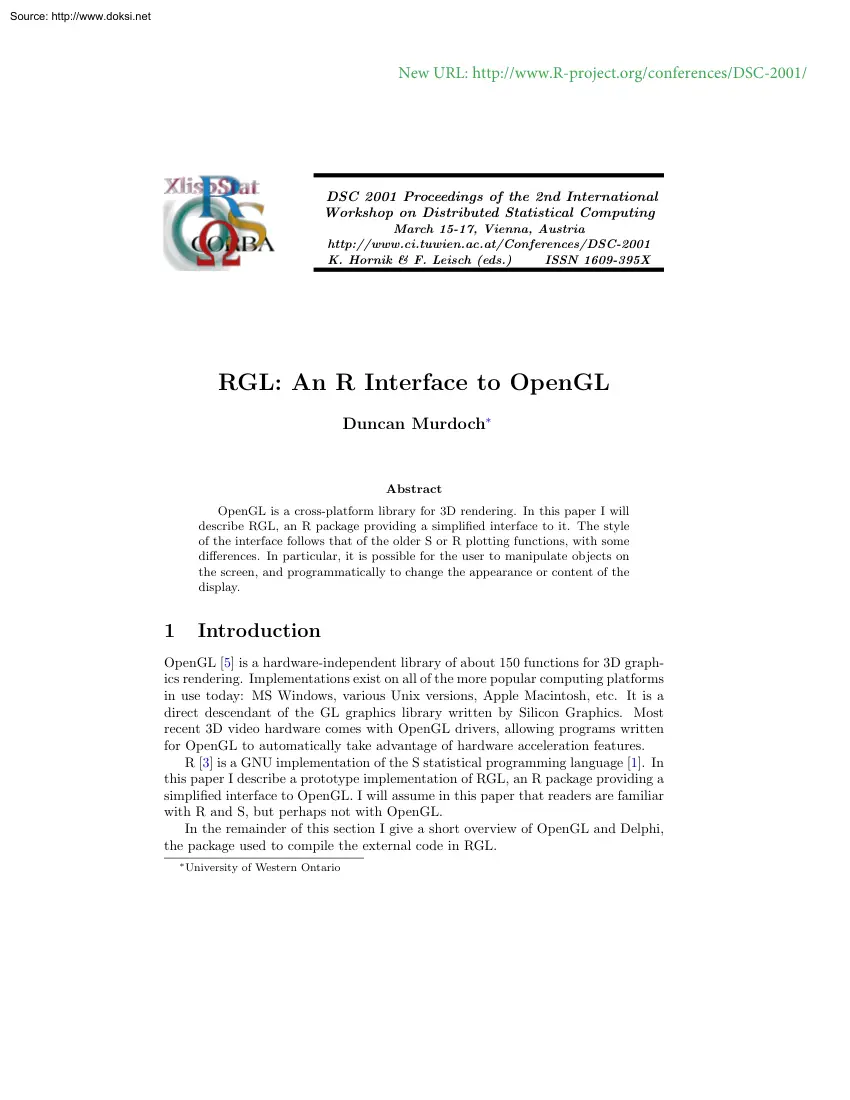 Duncan Murdoch - RGL, An R Interface to OpenGL