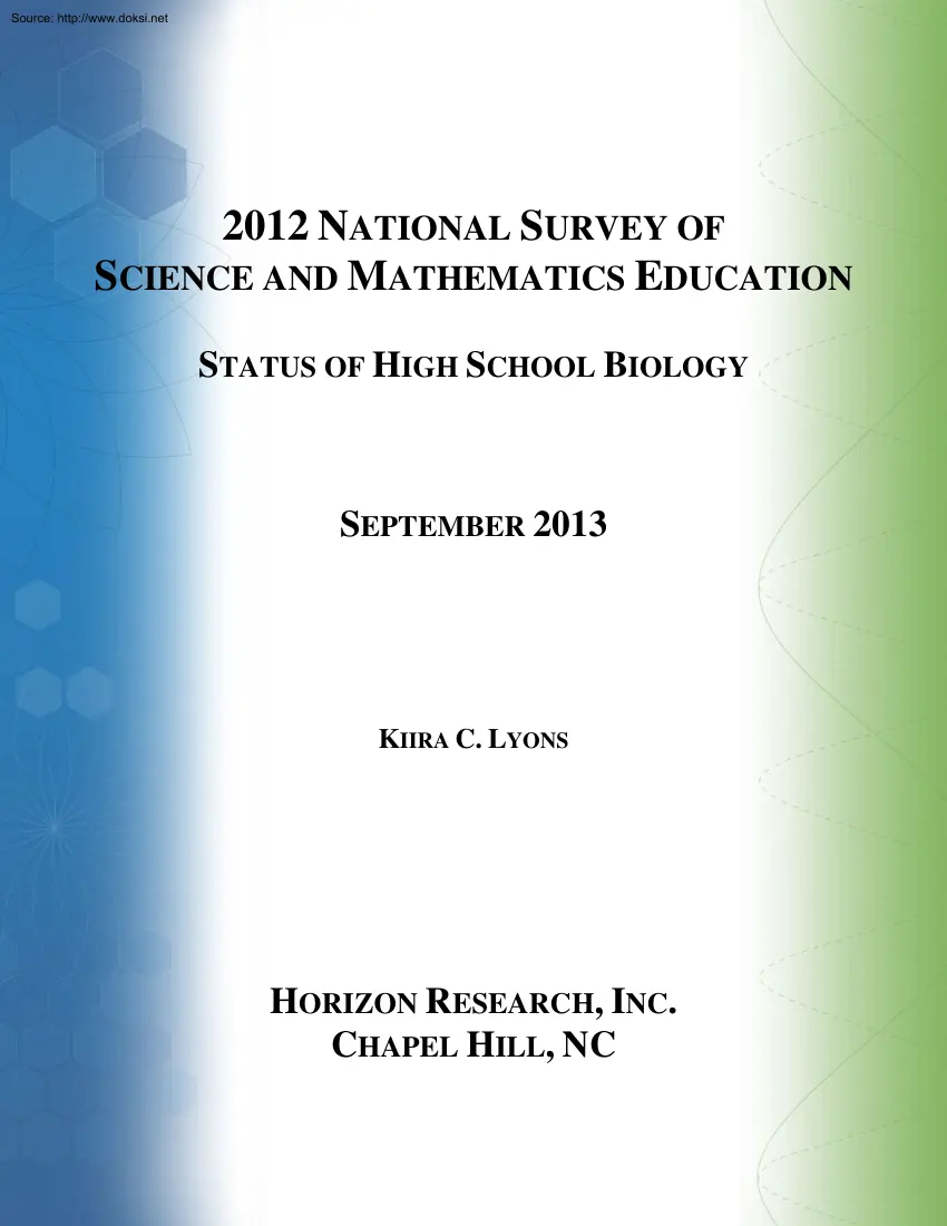 Kiira C. Lyions - 2012 National Survey of Science and Mathematics Education