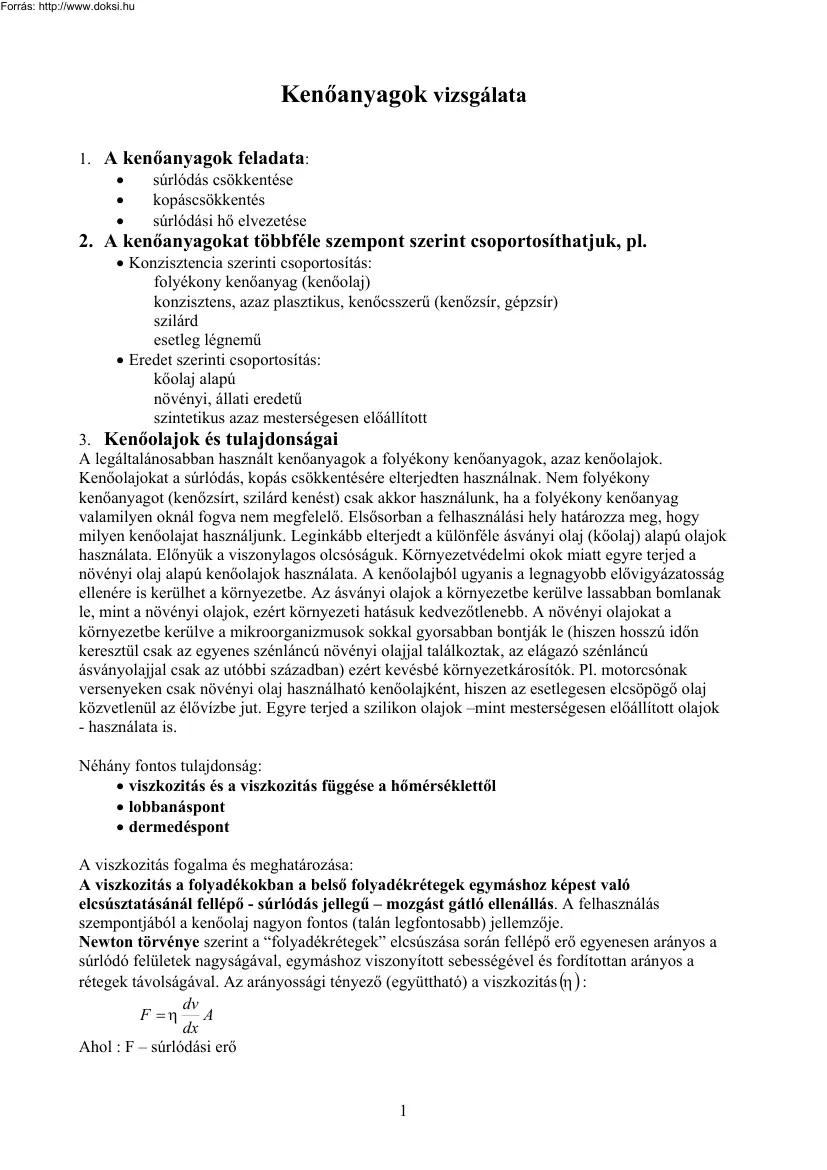 Kenőanyagok vizsgálata