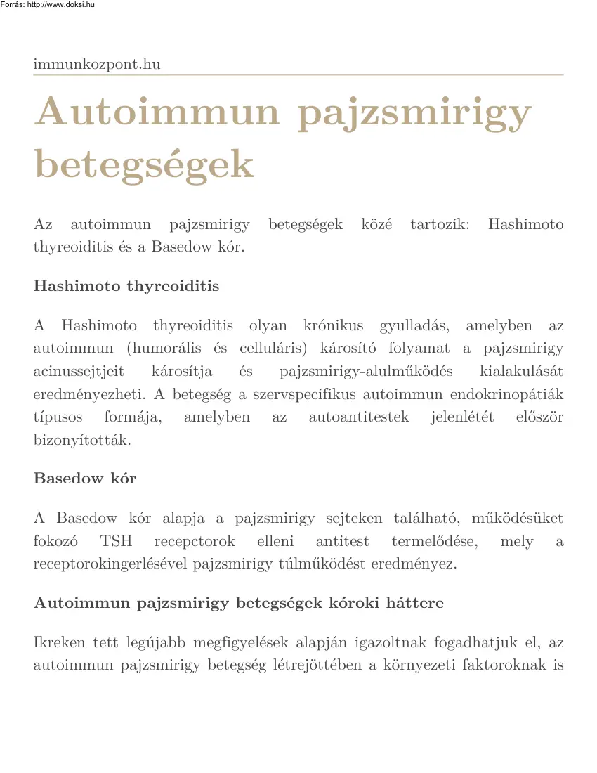 Autoimmun pajzsmirigy betegségek