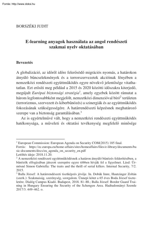 Borszéki Judit - E-learning anyagok használata az angol rendészeti szakmai nyelv oktatásban