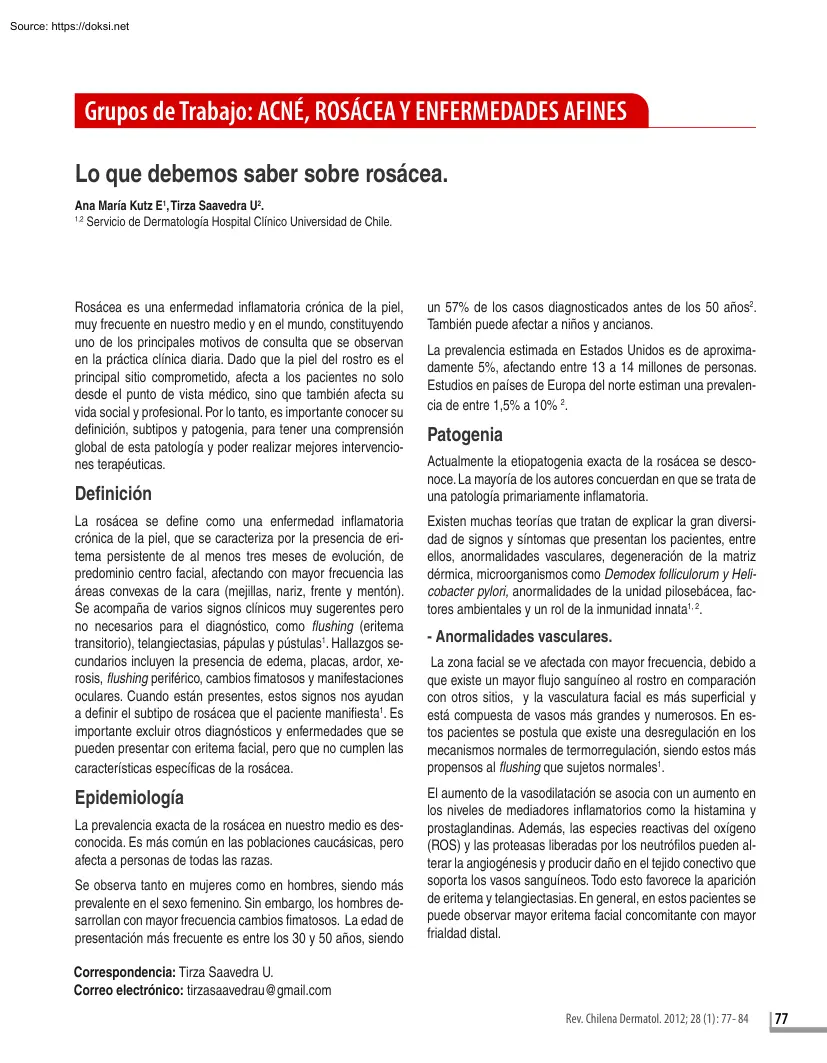 Kutz-Saavedra - Grupos de Trabajo, Acne, Rosacea y Enfermedades Afines
