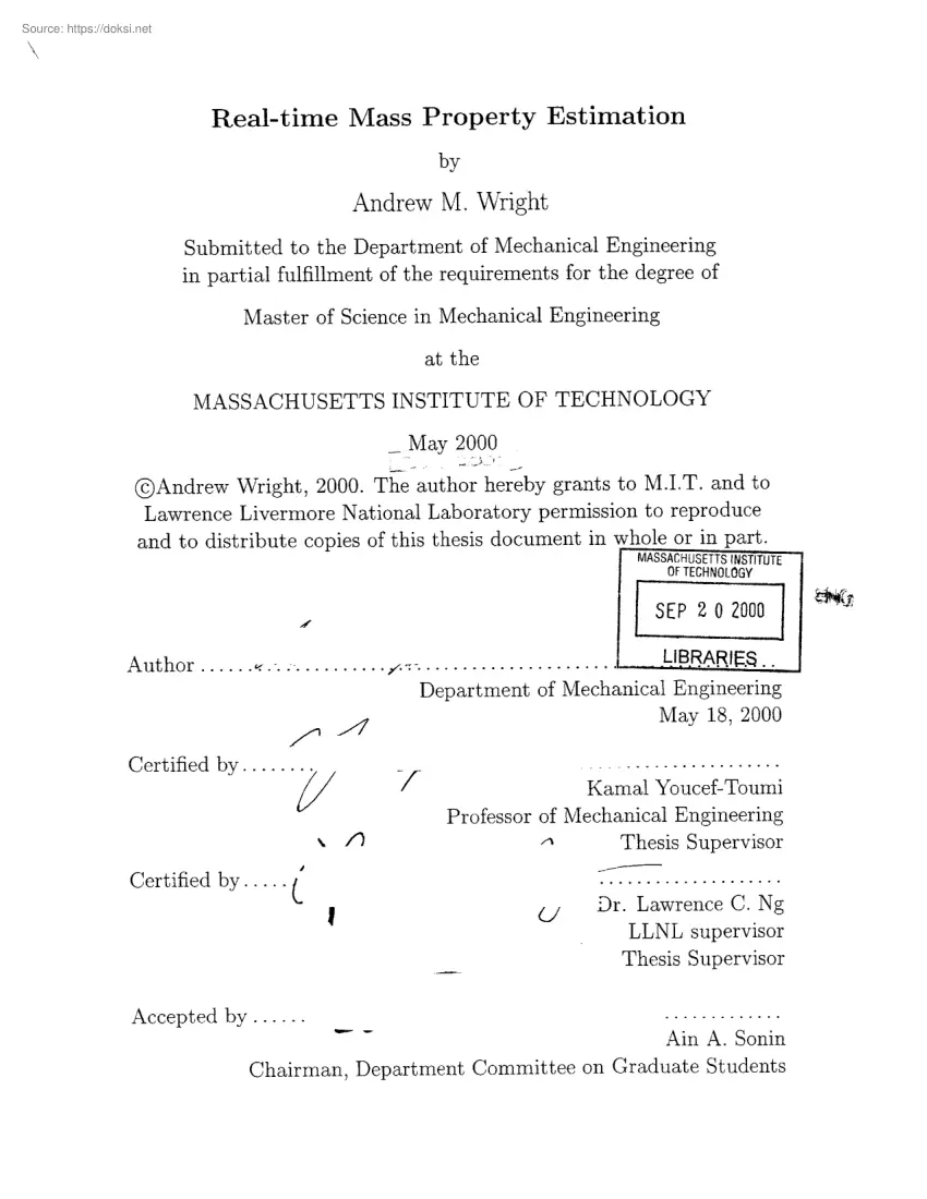 Andrew M. Right - Real-time Mass Property Estimation