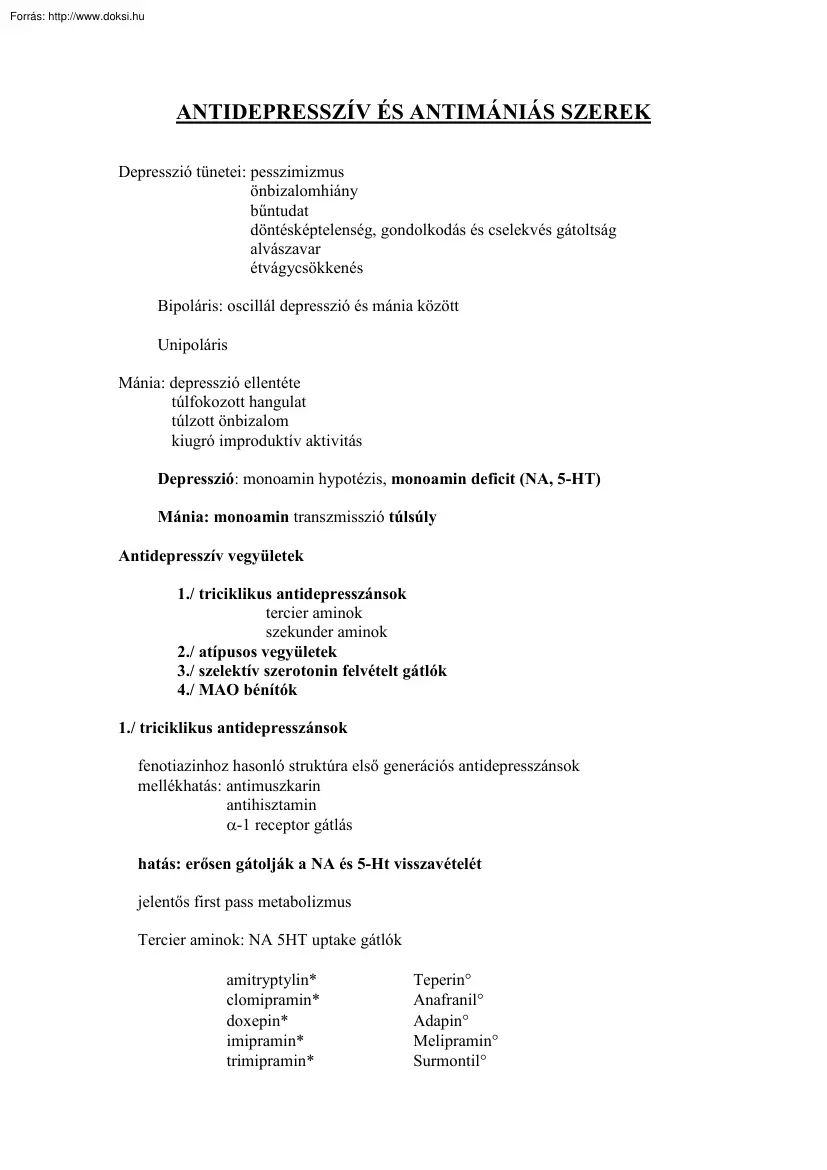 Antidepresszív és antimániás szerek