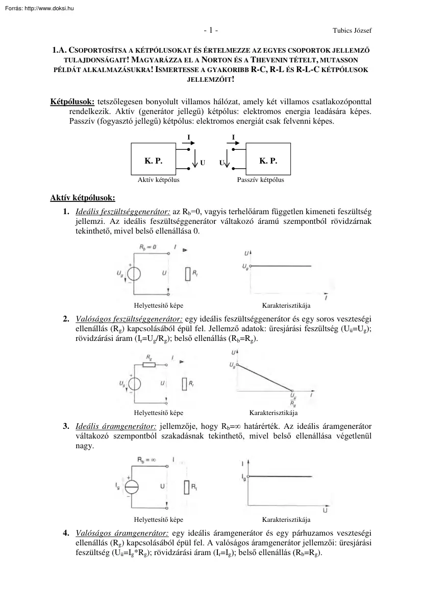 Tubics József - Elektronika tételek