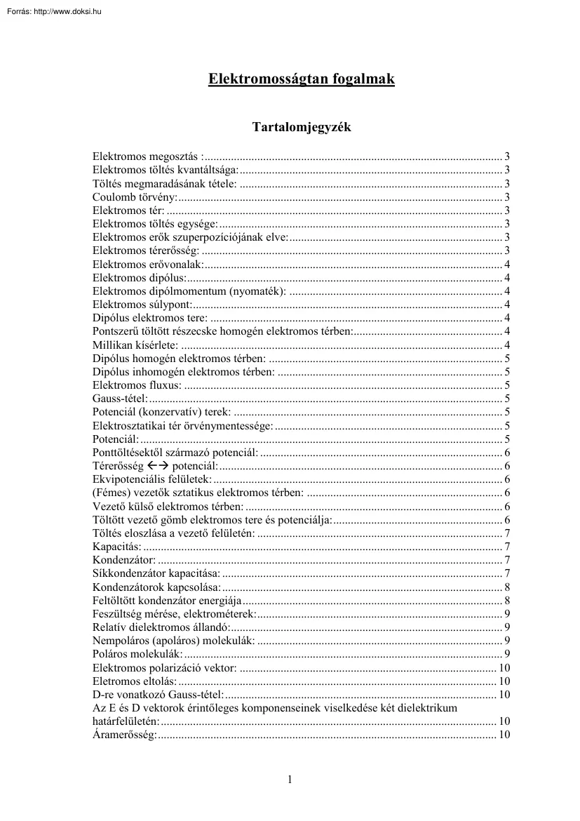 Elektromosságtan fogalmak