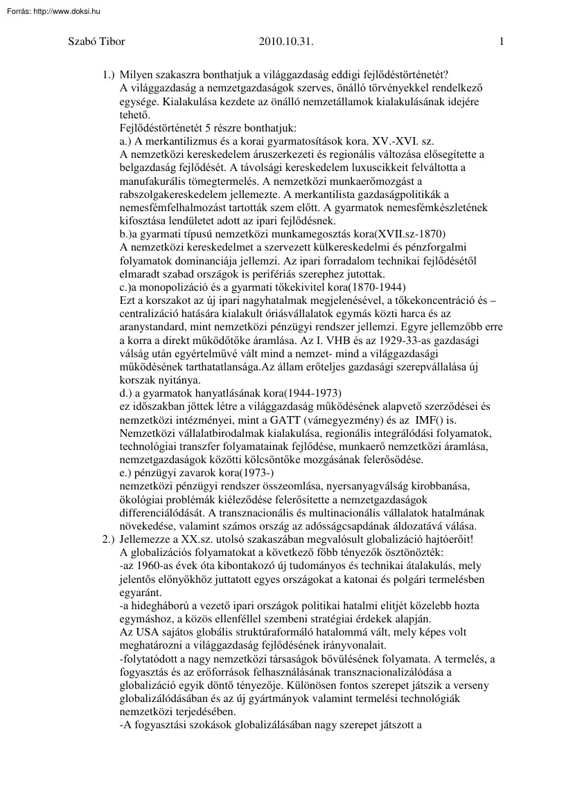 Szabó Tibor - Világgazdaság és EU tételek
