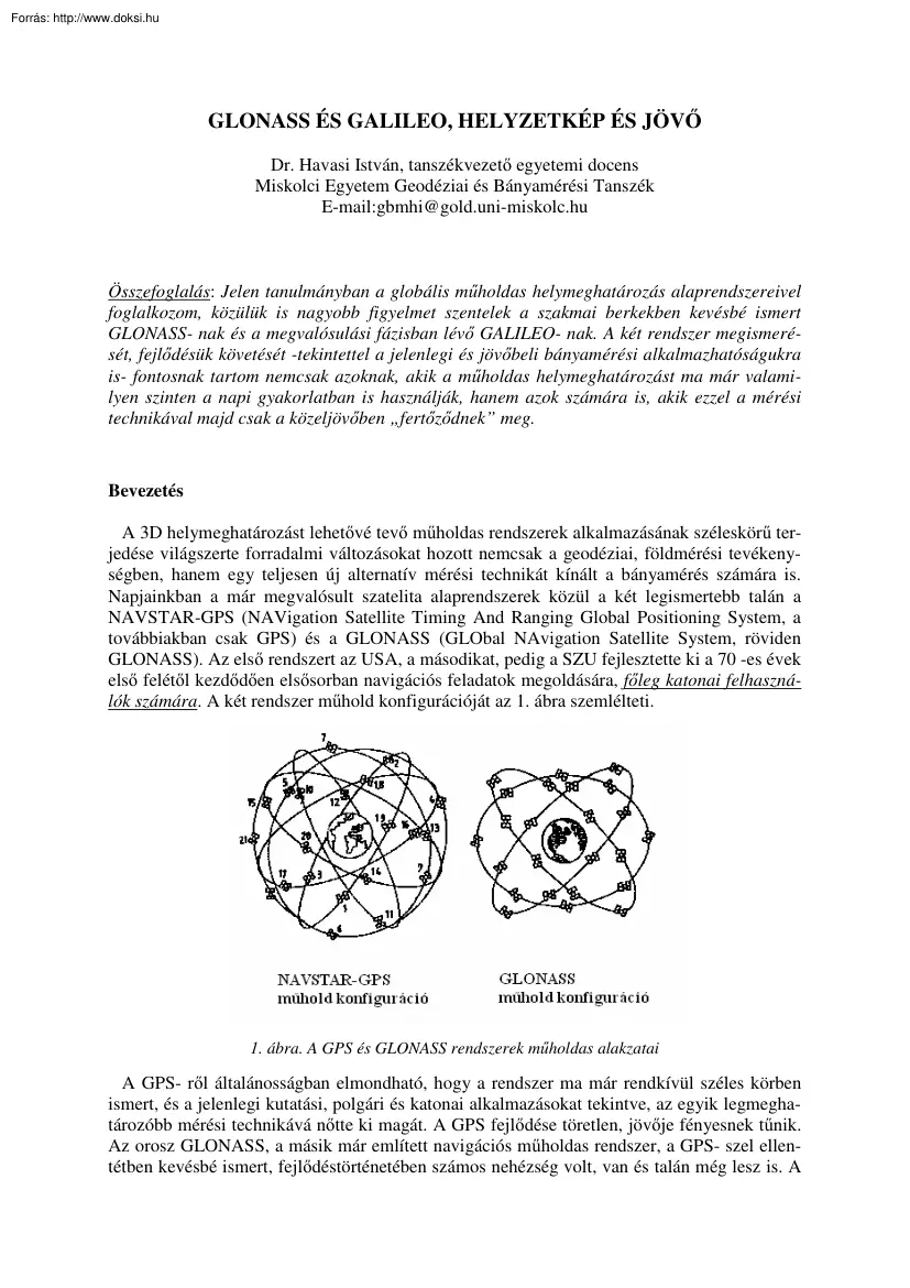 Dr. Havasi István - Glonass és Galileo, helyzetkép és jövő