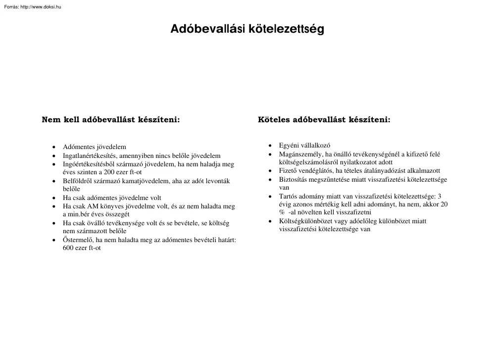 Adóbevallási kötelezettség