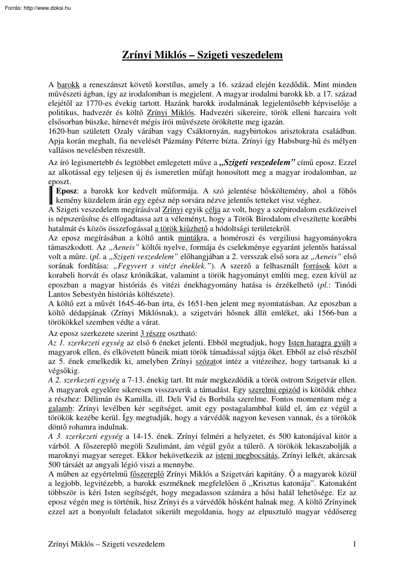 Zrínyi Miklós - Szigeti veszedelem