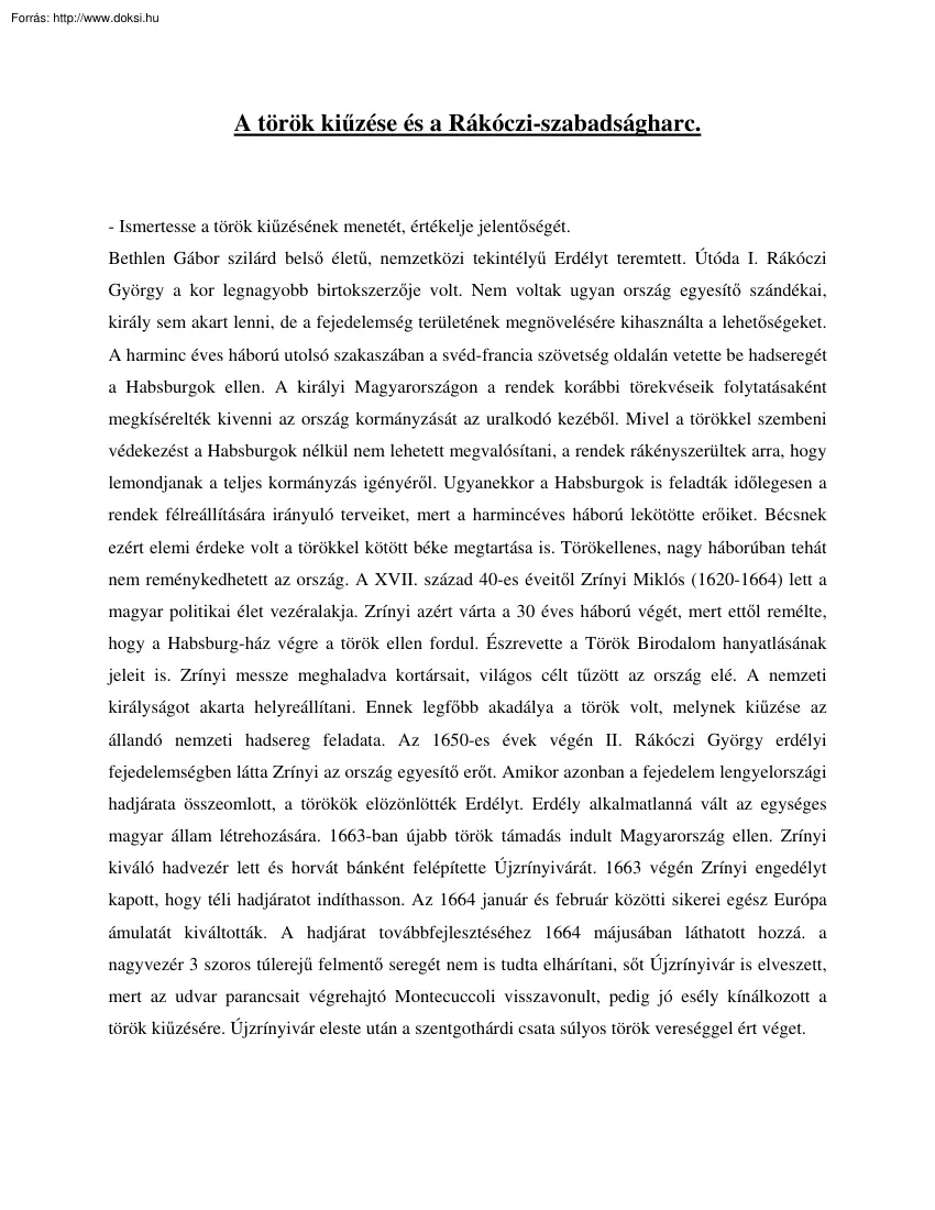 A török kiűzése és a Rákóczi-szabadságharc