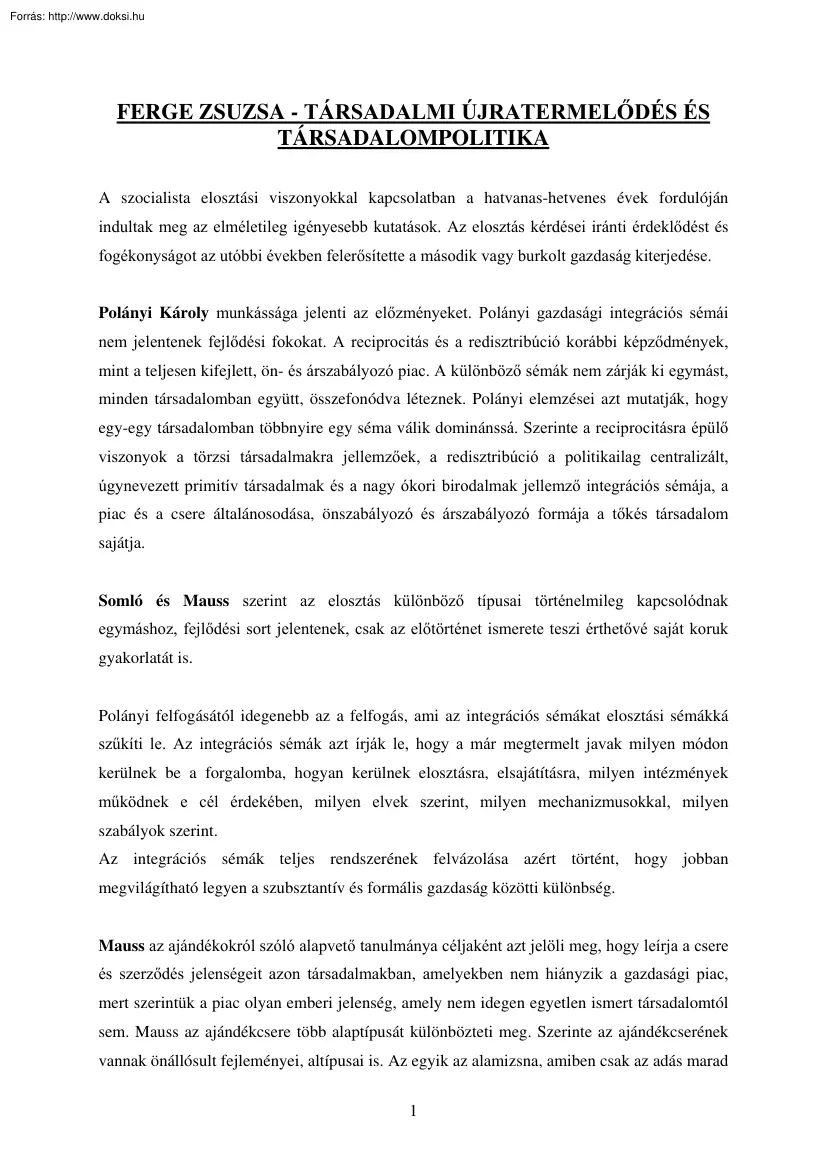 Ferge Zsuzsa - Társadalmi újratermelődés és társadalompolitika