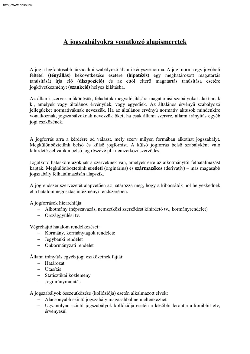 A jogszabályokra vonatkozó alapismeretek