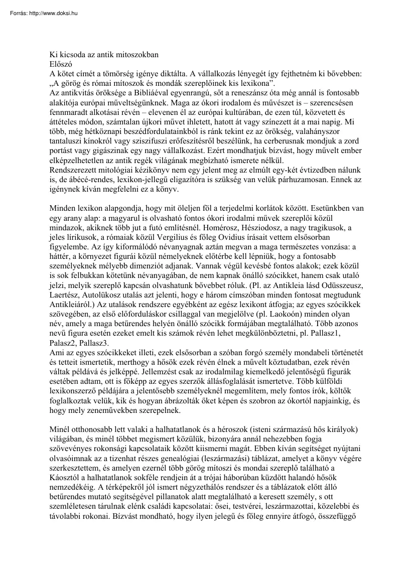 Ki kicsoda az antik mítoszokban