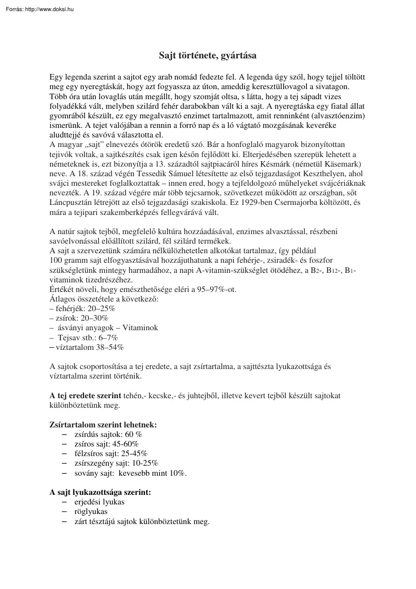 A sajt története, gyártása