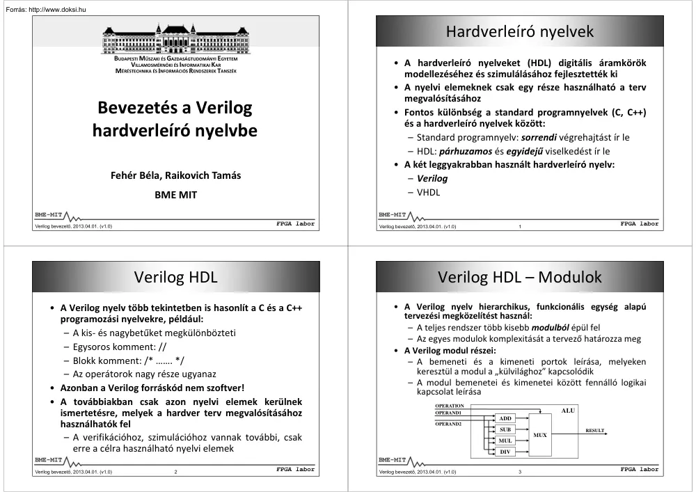 Fehér-Raikovich - Bevezetés a Verilog hardverleíró nyelvbe
