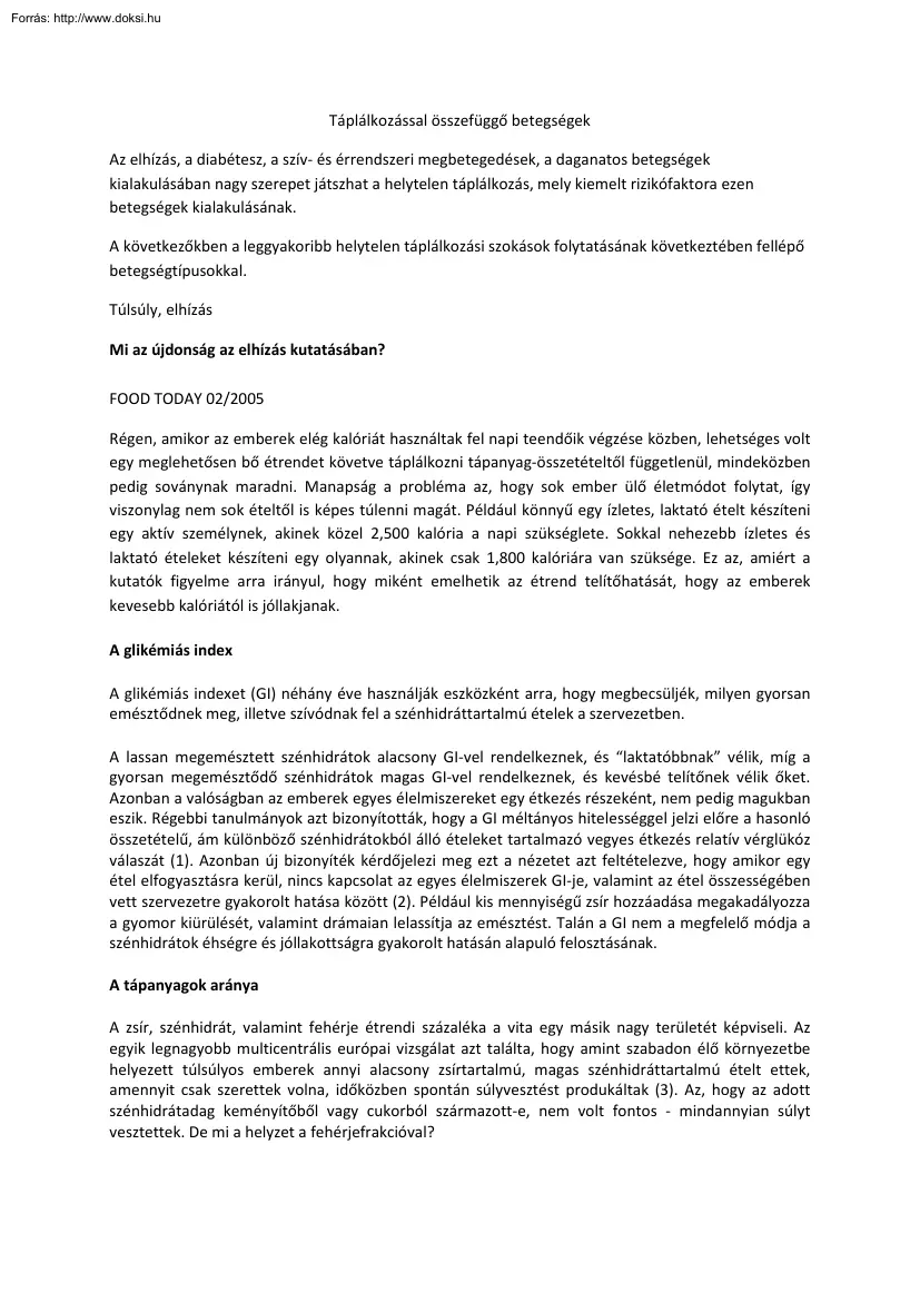 Táplálkozással összefüggő betegségek