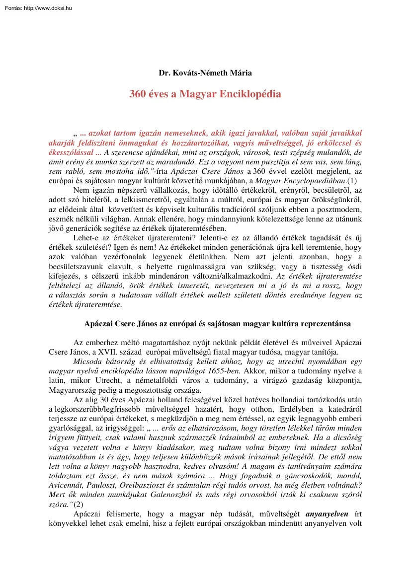 Dr. Kováts-Németh Mária - 360 éves a Magyar Enciklopédia
